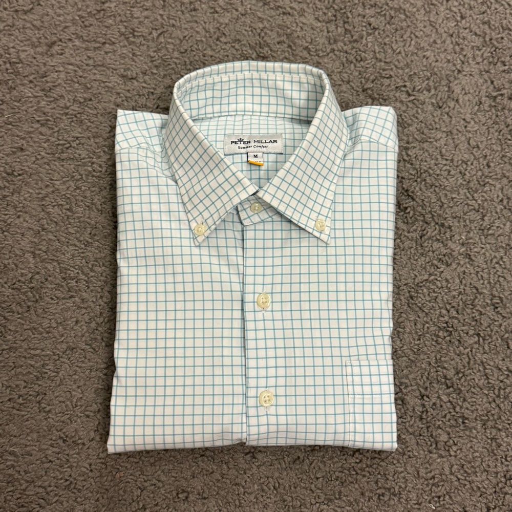Peter Millar Men's Blue Checkered Shirt